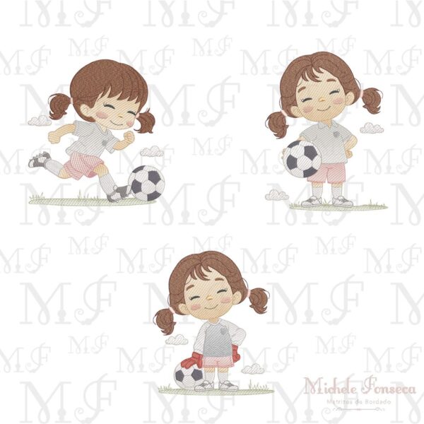 Trio de matrizes de bordado Menina futebol