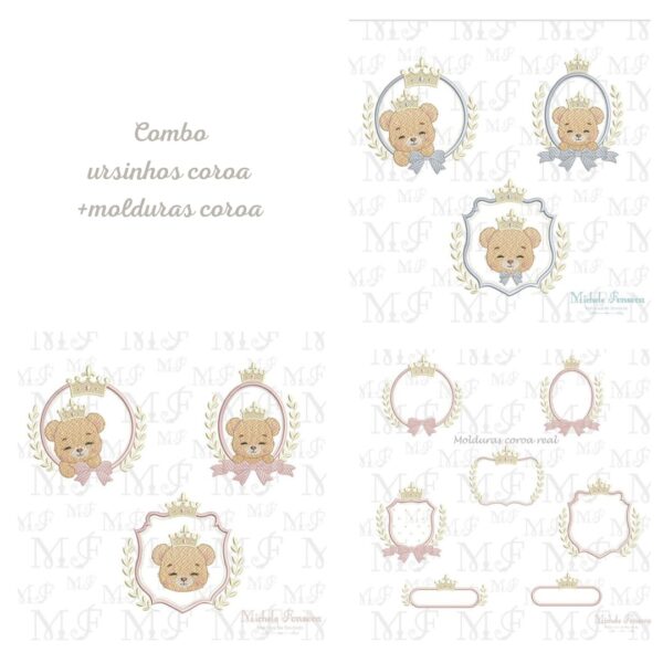 Combo ursinhos coroa e coleção molduras coroa